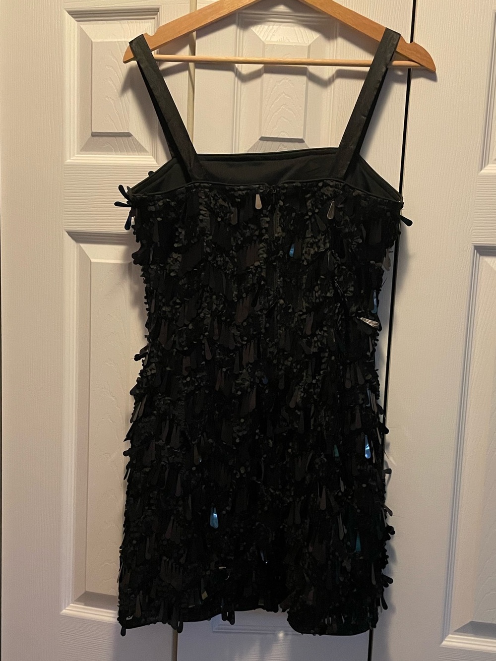 Lulu’s black square neck sequin mini dress with satin straps